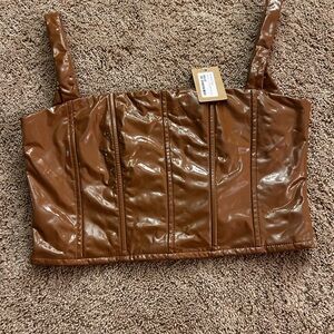 Caramel Brown Patent Leather Crop Top size large nwt